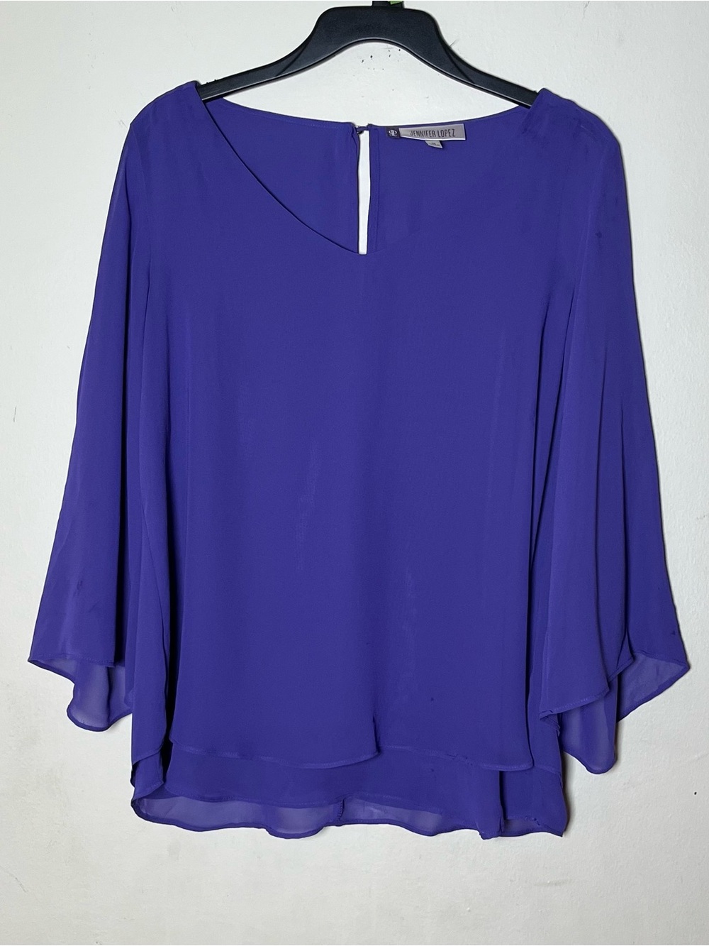 Jennifer Lopez Vibrant Purple Chiffon Layered Bell-Sleeve Blouse